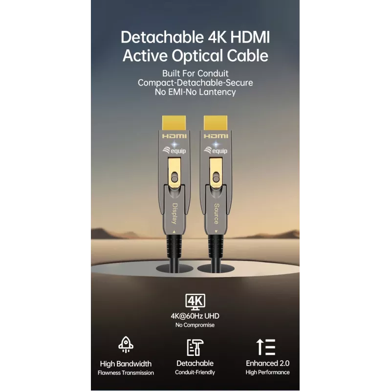 EQUIP HDMI 2.1 aktīvais optiskais kabelis 10 m — noņemams Type-D (Micro) + Type-A, 48 Gbit/s, 8K/60Hz