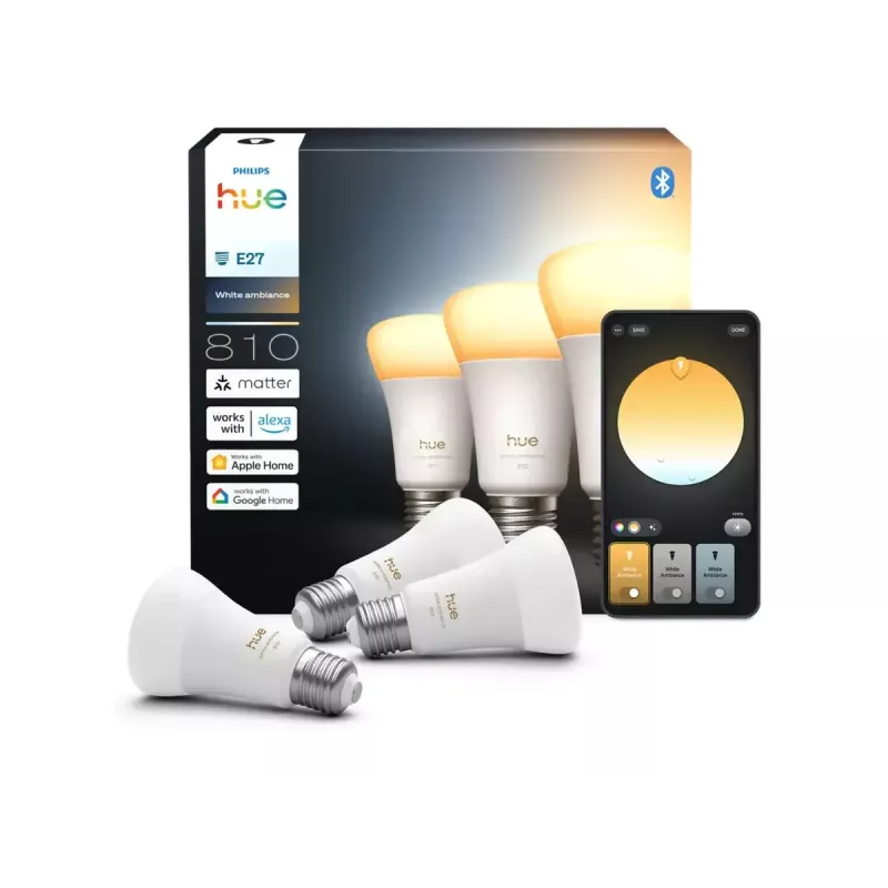 Philips Hue White Ambiance A60 E27 3 spuldzes komplekts | 6 W | Silts līdz vēss balts | Bluetooth, Zigbee
