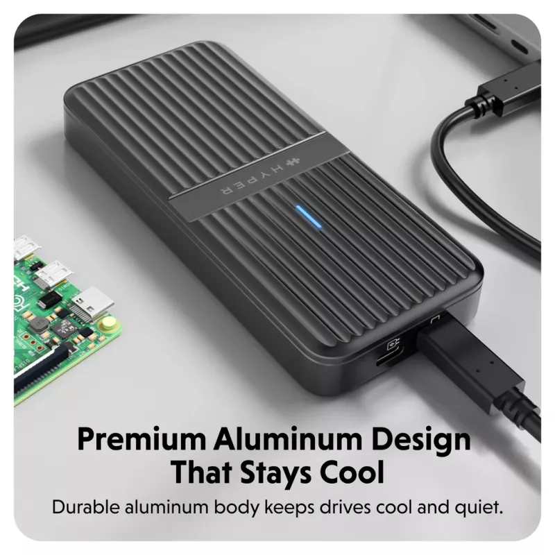SSD korpuss Hyper HD2500GL M.2 PCIe SSD (USB4 Gen4, USB‑C) Melns