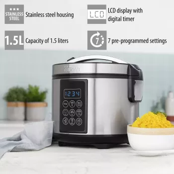 Multivārs Tristar RK-6132 — 1.5 L, 500 W, 7 automātiskās programmas, LCD, nerūsējošais tērauds/melns