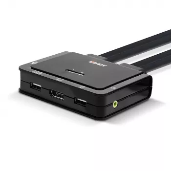 Lindy 2 Port DisplayPort 1.2, USB Type C, USB 2.0 un Audio KVM slēdzis