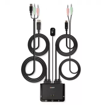 Lindy 2 Port DisplayPort 1.2, USB Type C, USB 2.0 un Audio KVM slēdzis