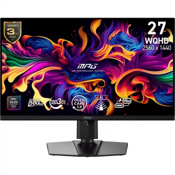 Datora monitors MSI MPG 271QRDE QD-OLED X50, 26,5 collas (67,3 cm), 2560×1440, QD-OLED, 1 ms, 16:9, USB 2.0 centrmezgls, VESA, augstuma regulējams, melns