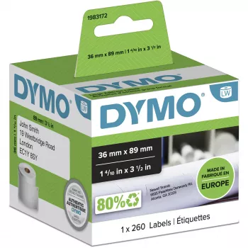 DYMO autentiskas etiķetes Large Address Labels | 36 mm x 89 mm | Ruļlis 260 gab. | Melns druka uz balta | LabelWriter etiķešu printeriem