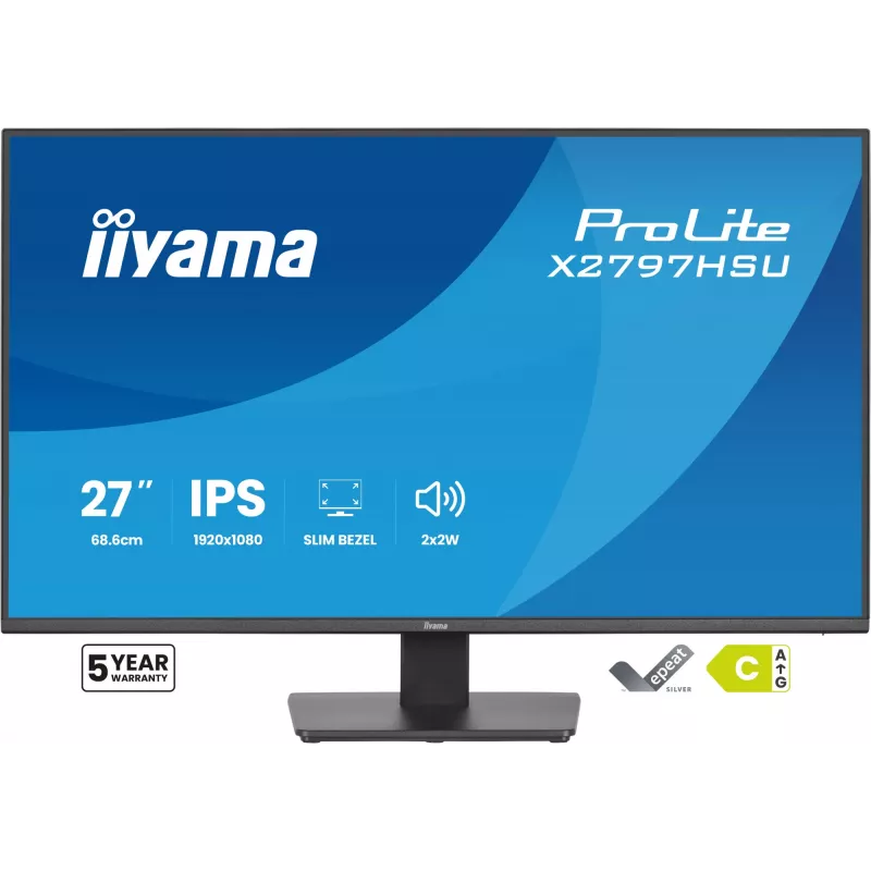 Datora monitors IIYAMA ProLite X2797HSU-B1 27 collu (68.6 cm) Full HD 1920×1080 LED matēts 4 ms USB 3.2 Gen 1 skaļruņi VESA melns