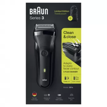 Braun Series 3 301s Skuveklis ar trimmeri, melns