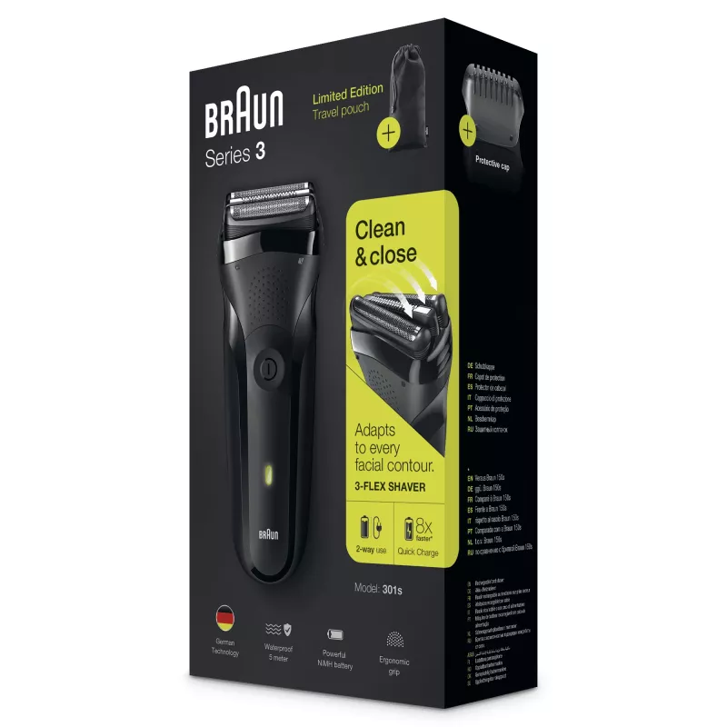 Braun Series 3 301s Skuveklis ar trimmeri, melns