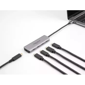 DeLOCK USB Hub 5 Gbps 4 Port USB Type-C Pelēks Metāls