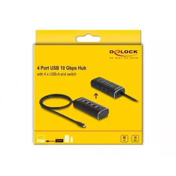 DeLOCK 4 Portu USB centrmezgls 10 Gbps Type-C 60 cm kabelis ar slēdžiem