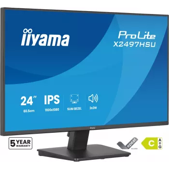 IIYAMA ProLite X2497HSU-B1 monitors 23.8 collas (60.5 cm) Full HD IPS 1920×1080 4 ms USB‑C 2×, skaļruņi, VESA, melns