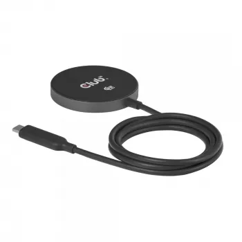 Bezvadu lādētājs CLUB3D CAC-3027 Qi2 25W magnētiskais paliktnis, saderīgs ar MagSafe, 1 m kabelis, melns