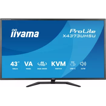 IIYAMA ProLite X4373UHSU-B2 43 collu LED 4K Ultra HD monitors, 3840×2160, VA panelis, 3 ms, 450 cd/m², USB 3.2 centrmezgls, skaļruņi, VESA, melns