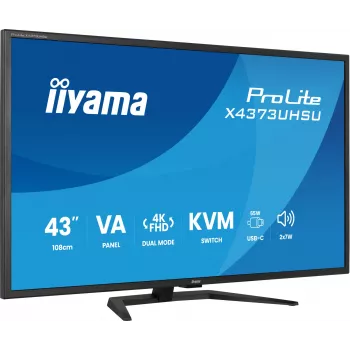 IIYAMA ProLite X4373UHSU-B2 43 collu LED 4K Ultra HD monitors, 3840×2160, VA panelis, 3 ms, 450 cd/m², USB 3.2 centrmezgls, skaļruņi, VESA, melns