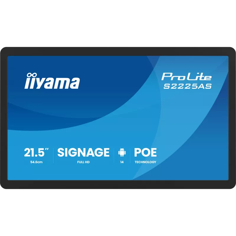 IIYAMA ProLite S2225AS-B1P digitālās izkārtnes plakanpanelis 54.6 cm (21.5 inch) LCD Wi-Fi 500 cd/m² Full HD Melns Iebūvēts procesors Android 24/7