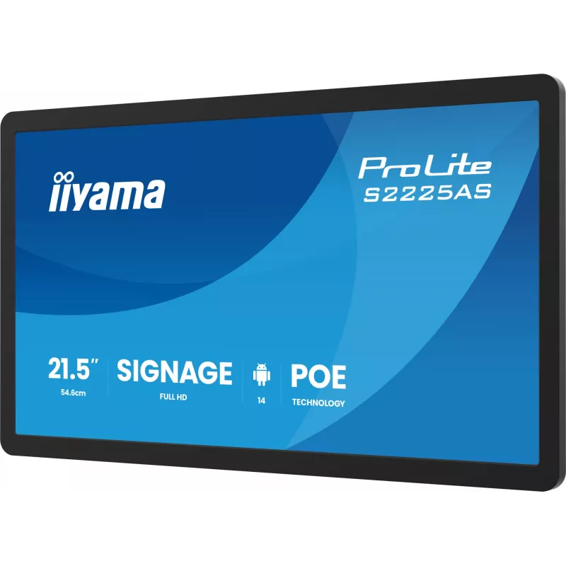 IIYAMA ProLite S2225AS-B1P digitālās izkārtnes plakanpanelis 54.6 cm (21.5 inch) LCD Wi-Fi 500 cd/m² Full HD Melns Iebūvēts procesors Android 24/7