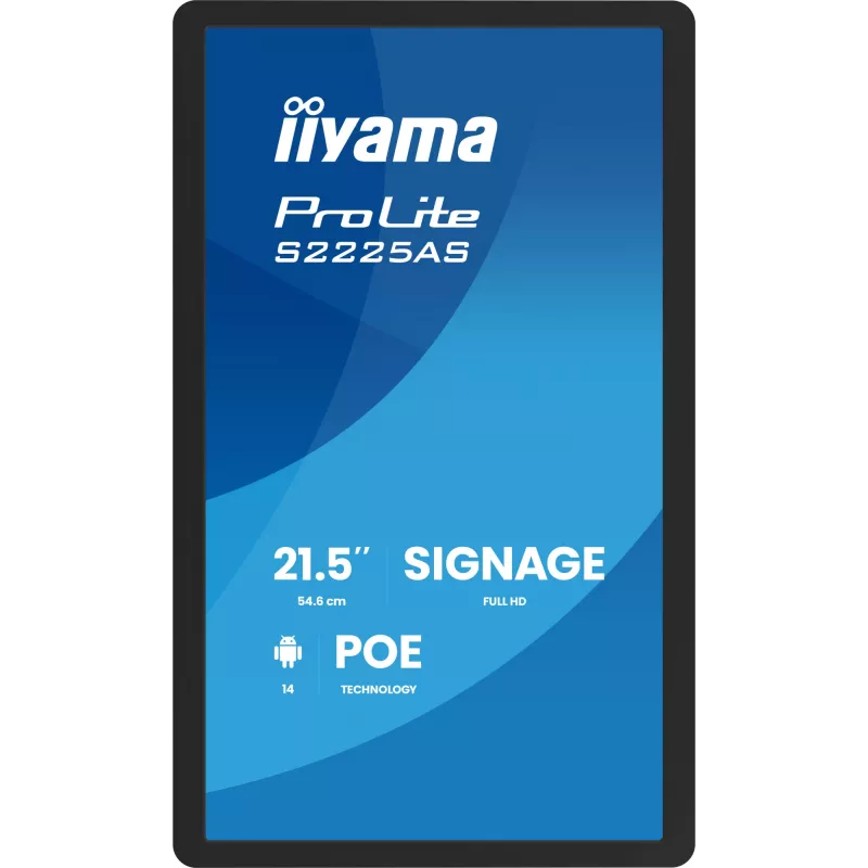 IIYAMA ProLite S2225AS-B1P digitālās izkārtnes plakanpanelis 54.6 cm (21.5 inch) LCD Wi-Fi 500 cd/m² Full HD Melns Iebūvēts procesors Android 24/7