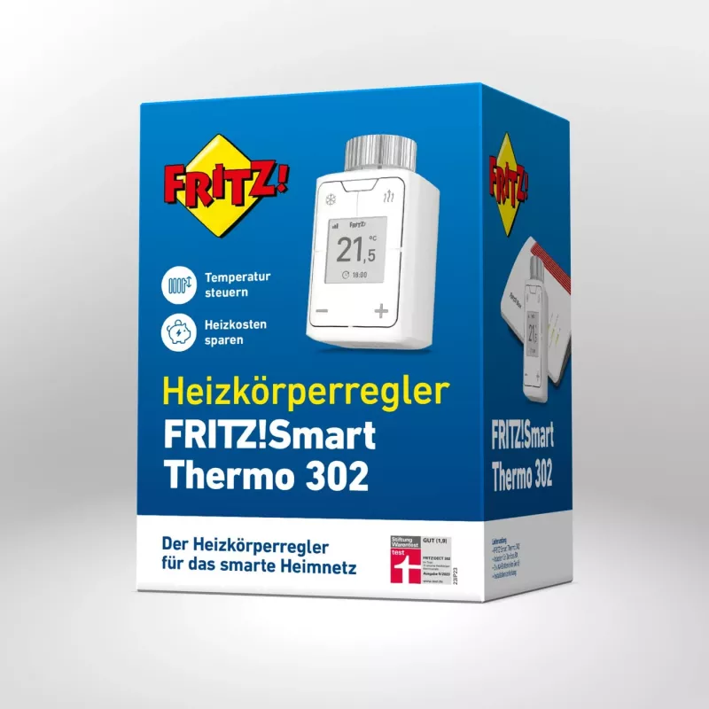 FRITZ Smart Thermo 302 termostats (iekštelpu), balts, pogu vadība, AA baterija, 51×51×90 mm