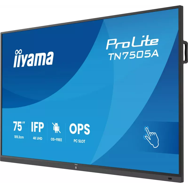 iiyama TN7505A-B1AG Signālu displejs Interaktīvais plakanekrāns 189.3 cm (74.5 collas) 500 cd/m² 4K Ultra HD Melns Skārienjutīgs