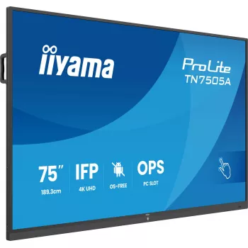 iiyama TN7505A-B1AG Signālu displejs Interaktīvais plakanekrāns 189.3 cm (74.5 collas) 500 cd/m² 4K Ultra HD Melns Skārienjutīgs