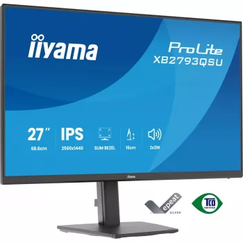 IIYAMA ProLite XB2793QSU-B1 27 collu (68.6 cm) IPS LED monitors ar Quad HD 2560x1440, matēts, USB centrmezgls, skaļruņi, VESA, augstuma regulējams, melns