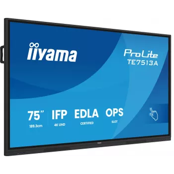 Interaktīvais plakanā paneļa displejs IIYAMA TE7513A-B2AG 75 inch 4K UHD skārienekrāns, 500 cd/m², Wi-Fi, Android, 24/7