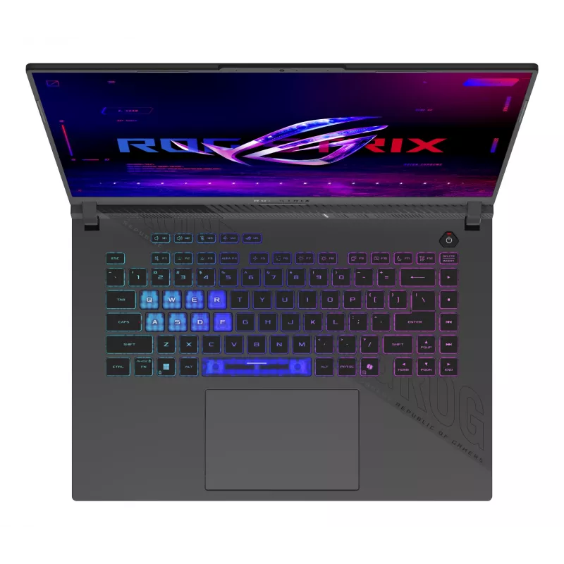 ASUS ROG Strix G16 G614PR-RV081W AMD Ryzen™ 9 8940HX Klēpjdators 40,6 cm (16 collu) WUXGA 32 GB DDR5-SDRAM 1 TB SSD NVIDIA GeForce RTX 5070 Ti Wi-Fi 6E (802.11ax) Windows 11 Home Melns, Pelēks
