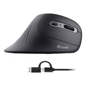 Equip 245119 vertikāla ergonomiska pele, optiska, 7200 DPI, USB-A + USB-C, melna