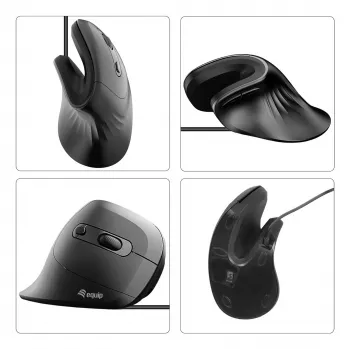 Equip 245119 vertikāla ergonomiska pele, optiska, 7200 DPI, USB-A + USB-C, melna