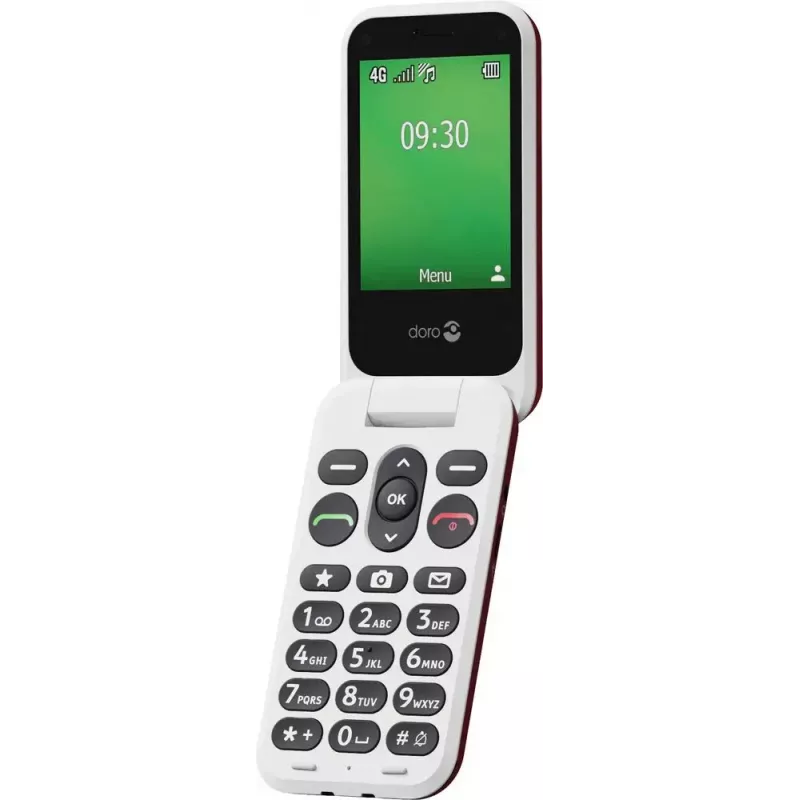 Doro Leva E30 atlokāms telefons, 2.8 collu (7.11 cm) 320x240, Single SIM, 0.3 MP kamera, 1150 mAh, IP55, sarkans/balts