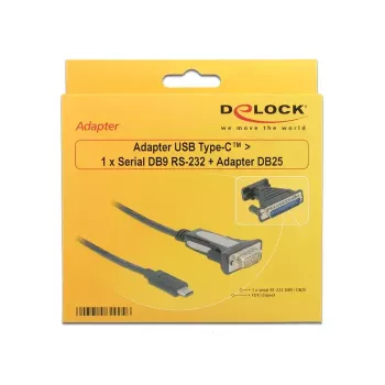 USB-C uz RS-232 seriālais kabelis DeLOCK 62904 Melns 1.8m DB-9