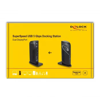 DeLOCK USB Docking stacija ar diviem DisplayPort, 4K, USB 3.2, LAN un audio