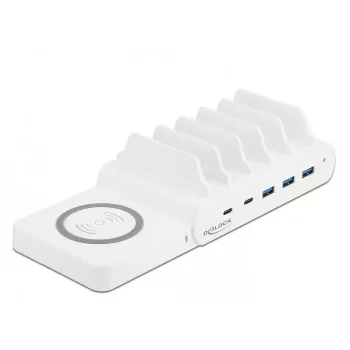 Stacionārais lādētājs DeLOCK USB un bezvadu lādētājs 2 x USB Type-C PD + 3 x USB Type-A ar 110 W