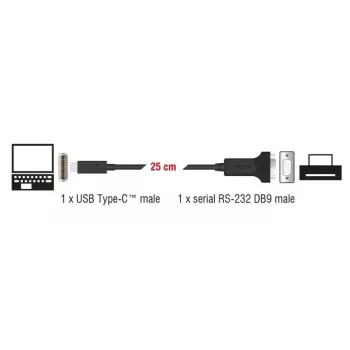 DELOCK 64307 USB Type-C uz RS-232 (D-Sub 9) kabelis, melns, 0.25 m