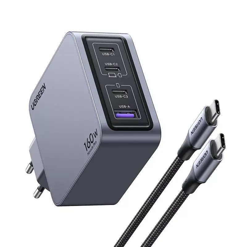 UGREEN Nexode Pro 160W GaN lādētājs ar USB-C kabeli, melns/pelēks