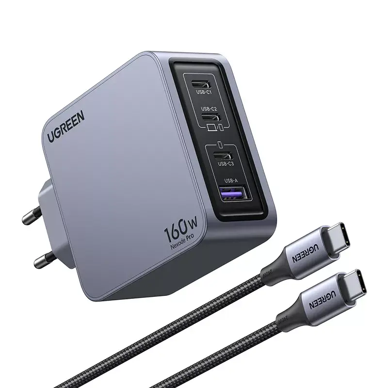 UGREEN Nexode Pro 160W GaN lādētājs ar USB-C kabeli, melns/pelēks