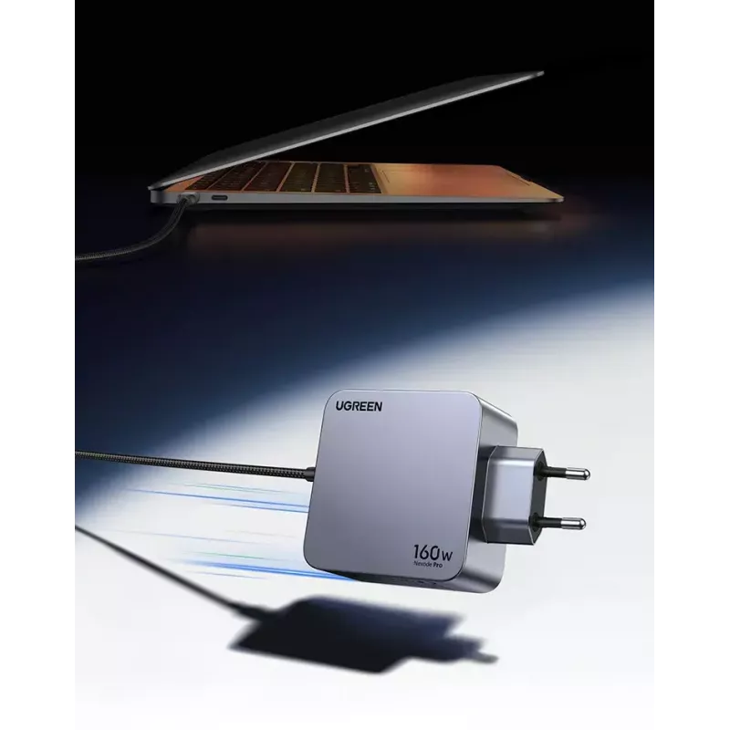 UGREEN Nexode Pro 160W GaN lādētājs ar USB-C kabeli, melns/pelēks