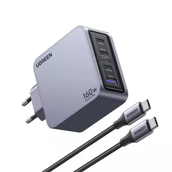 UGREEN Nexode Pro 160W GaN lādētājs ar USB-C kabeli, melns/pelēks