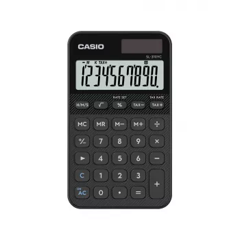 Kalkulators CASIO SL-310YC kabatas pamata, 10 cipari, akumulators un saule, nodokļu un peļņas funkcijas, melns