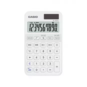 Kalkulators CASIO SL-310YC kabatas pamata, 10 cipari, baterija/saule, balts