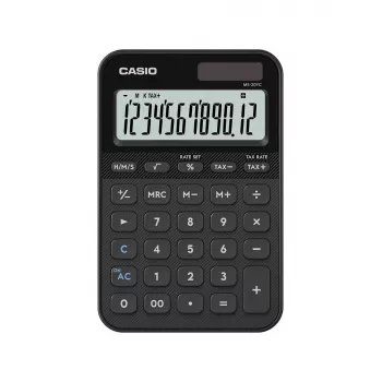 Galda kalkulators CASIO MS-20YC — pamata modelis, baterija/saule, nodokļu un peļņas aprēķini, melns