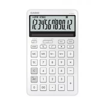 Galda kalkulators CASIO JW-200DQ 12-ciparu pamata kalkulators, baterija/saule, nodokļu un peļņas funkcijas, balts