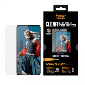 Aizsargstikls PanzerGlass Samsung New Galaxy S 2026 — Ultra-Wide Fit, PET+silikons, FASTFIT