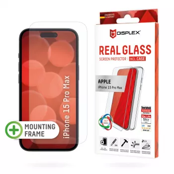 Displex ekrāna aizsargstikls + maciņš Apple iPhone 15 Pro Max, ar EASY-ON® Eco uzstādīšanas rāmi, pret skrāpējumiem
