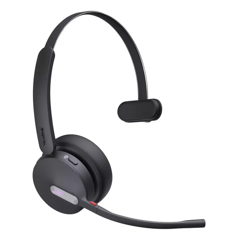 Bezvadu Mono Austiņas Yealink WH64 Teams — Bluetooth, Supraaural, 20–20000 Hz, 150 m darbības rādiuss, Melna