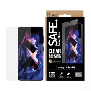 Aizsargstikls PanzerGlass SAFE by Samsung New Galaxy S 2026 — Īpaši plats, PET+Silikons, Caurspīdīgs