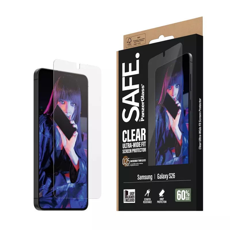 Aizsargstikls PanzerGlass SAFE by Samsung New Galaxy S 2026 — Īpaši plats, PET+Silikons, Caurspīdīgs