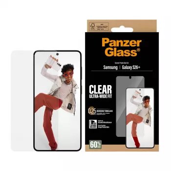 Rūdīta stikla ekrāna aizsargs PanzerGlass Samsung Galaxy S26+ — Ultra-Wide Fit ar EasyAligner
