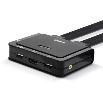 Lindy 2 Port HDMI 18G, USB Type C, USB 2.0 un Audio KVM slēdzis ar kabeļiem