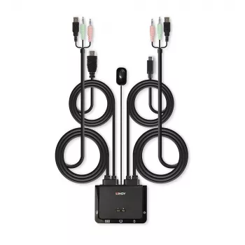 Lindy 2 Port HDMI 18G, USB Type C, USB 2.0 un Audio KVM slēdzis ar kabeļiem