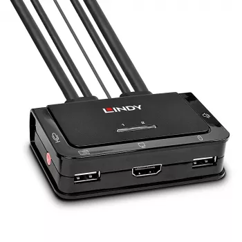 Lindy 2 Portu HDMI 4K60, USB 2.0 un Audio KVM Slēdzis ar Kabeļiem